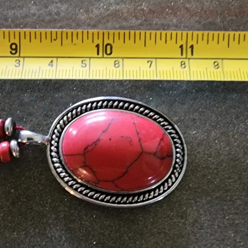 Chaps Southwestern Style Silver-Tone and Faux Red Turquoise Beaded Pendant